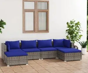 vidaXL Set mobilier de grădină cu perne, 6 piese, gri, poliratan