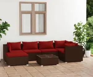 vidaXL Set mobilier de grădină cu perne, 7 piese, maro, poliratan