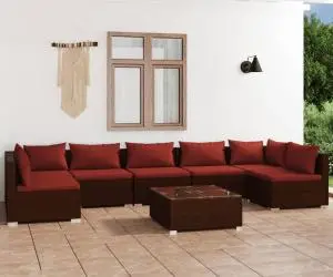 vidaXL Set mobilier de grădină cu perne, 8 piese, maro, poliratan