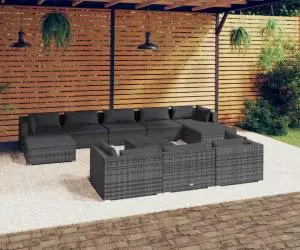 vidaXL Set mobilier de grădină cu perne, 11 piese, gri, poliratan