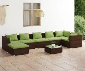 vidaXL Set mobilier de grădină cu perne, 8 piese, maro, poliratan