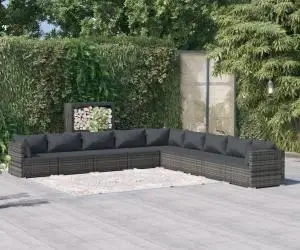 vidaXL Set mobilier de grădină cu perne, 9 piese, gri, poliratan