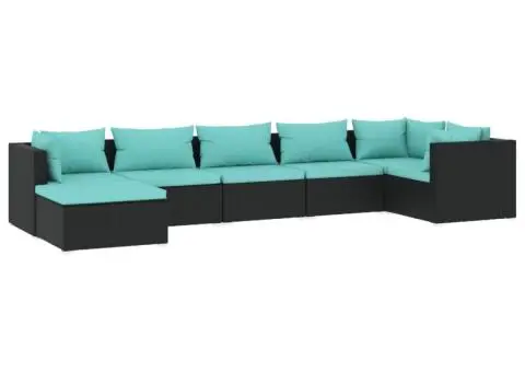Set mobilier de grădină cu perne, 7 piese, negru, poliratan - 2/5