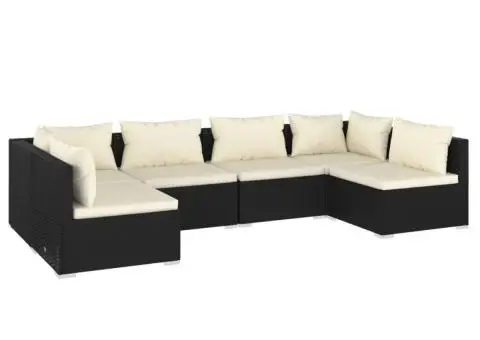 Set mobilier de grădină cu perne, 6 piese, negru, poliratan - 2/5