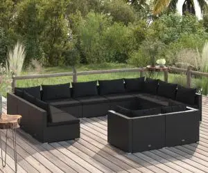 vidaXL Set mobilier de grădină cu perne, 11 piese, negru, poliratan