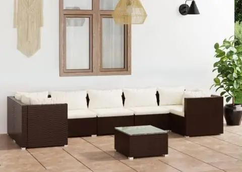 Set mobilier de grădină cu perne, 8 piese, maro, poliratan - 1/5