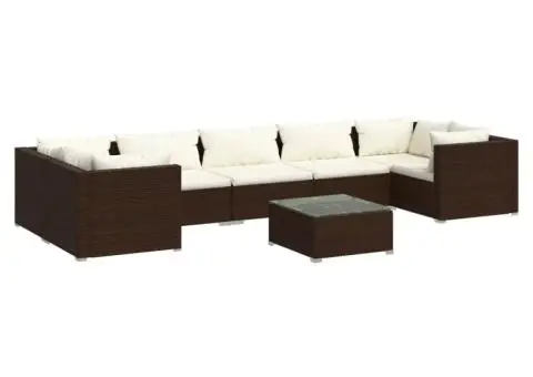 Set mobilier de grădină cu perne, 8 piese, maro, poliratan - 2/5