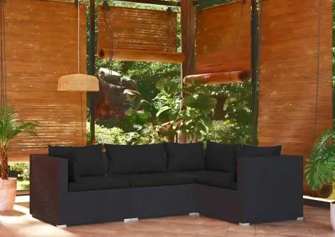 Set mobilier de grădină cu perne, 4 piese, negru, poliratan - 1/5