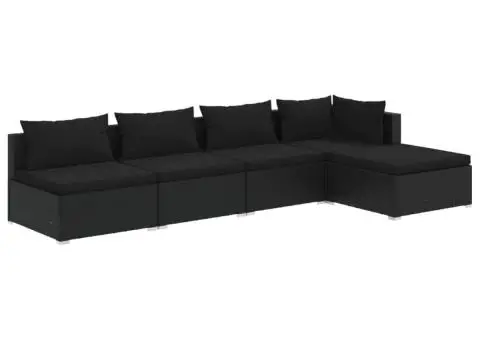 Set mobilier de grădină cu perne, 5 piese, negru, poliratan - 2/5