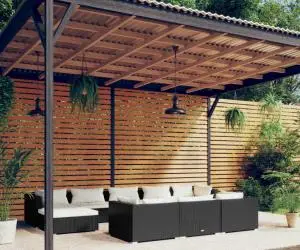 vidaXL Set mobilier de grădină cu perne, 10 piese, negru, poliratan