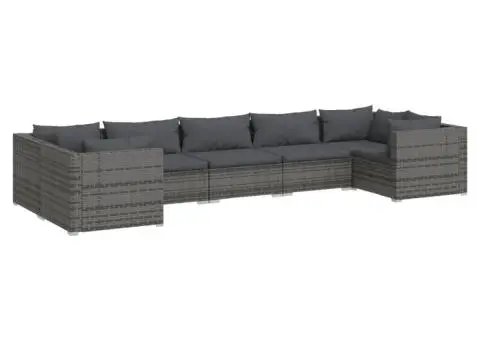 Set mobilier de grădină cu perne, 7 piese, gri, poliratan - 2/5