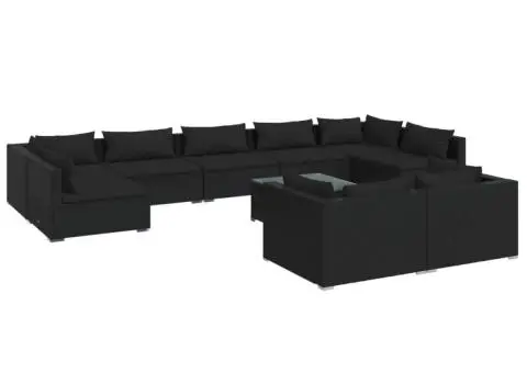 Set mobilier de grădină cu perne, 10 piese, negru, poliratan - 2/5