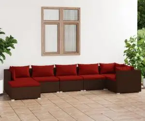vidaXL Set mobilier de grădină cu perne, 7 piese, maro, poliratan