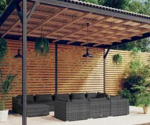 vidaXL Set mobilier de grădină cu perne, 10 piese, gri, poliratan
