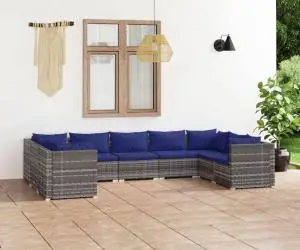 vidaXL Set mobilier de grădină cu perne, 9 piese, gri, poliratan