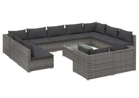 Set mobilier de grădină cu perne, 12 piese,gri, poliratan - 2/5