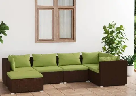 Set mobilier de grădină cu perne, 6 piese, maro, poliratan - 1/5
