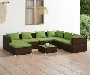 vidaXL Set mobilier de grădină cu perne, 8 piese, maro, poliratan