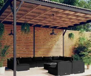 vidaXL Set mobilier de grădină cu perne, 10 piese, negru, poliratan