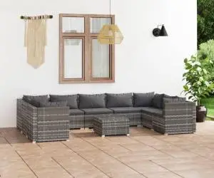 vidaXL Set mobilier de grădină cu perne, 10 piese, gri, poliratan