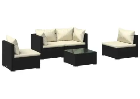 Set mobilier de grădină cu perne, 5 piese, negru, poliratan - 2/5