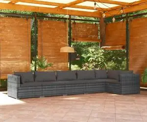 vidaXL Set mobilier de grădină cu perne, 6 piese, gri, poliratan