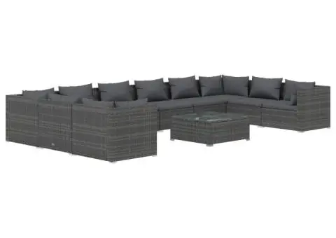 Set mobilier de grădină cu perne, 11 piese, gri, poliratan - 2/5