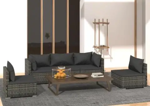 Set mobilier de grădină cu perne, 5 piese, gri, poliratan - 1/5