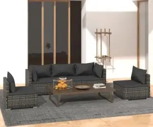 vidaXL Set mobilier de grădină cu perne, 5 piese, gri, poliratan