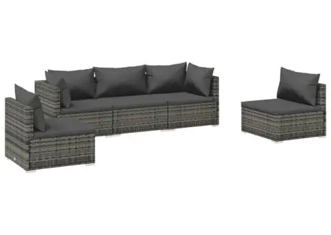 Set mobilier de grădină cu perne, 5 piese, gri, poliratan - 2/5