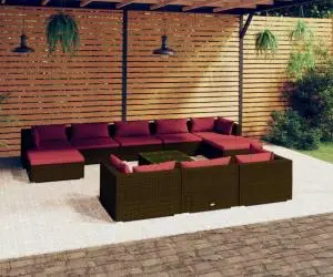 vidaXL Set mobilier de grădină cu perne, 11 piese, maro, poliratan