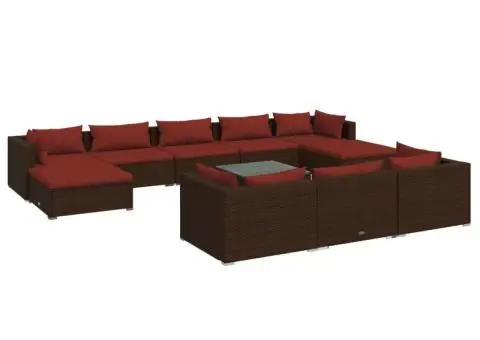 Set mobilier de grădină cu perne, 11 piese, maro, poliratan - 2/5
