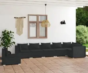vidaXL Set mobilier de grădină cu perne, 7 piese, negru, poliratan