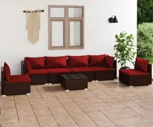 vidaXL Set mobilier de grădină cu perne, 7 piese, maro, poliratan