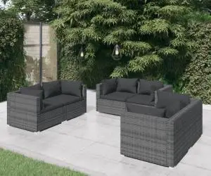 vidaXL Set mobilier de grădină cu perne, 6 piese, gri, poliratan