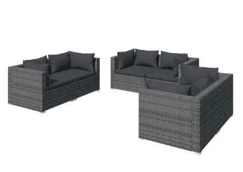 Set mobilier de grădină cu perne, 6 piese, gri, poliratan - 2/5