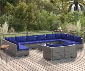 vidaXL Set mobilier de grădină cu perne, 13 piese, gri, poliratan