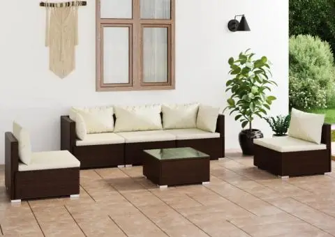 Set mobilier de grădină cu perne, 6 piese, maro, poliratan - 1/5