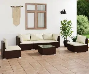 vidaXL Set mobilier de grădină cu perne, 6 piese, maro, poliratan
