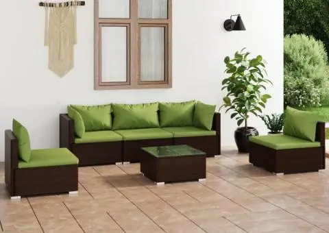 Set mobilier de grădină cu perne, 6 piese, maro, poliratan - 1/5