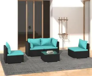 vidaXL Set mobilier de grădină cu perne, 5 piese, negru, poliratan