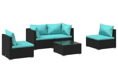 Set mobilier de grădină cu perne, 5 piese, negru, poliratan - 2/5