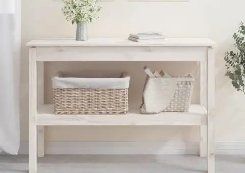 Masă consolă, alb, 110x40x75 cm, lemn masiv de pin - 1/5