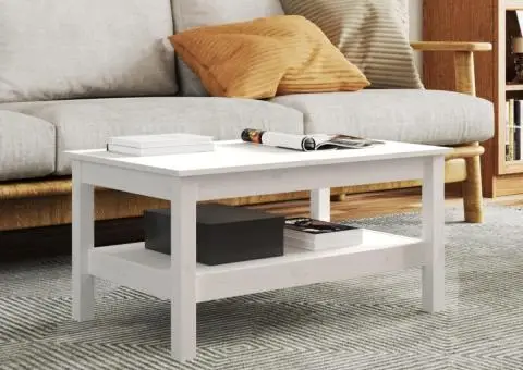 Măsuță de cafea, alb, 80x50x40 cm, lemn masiv de pin - 1/5