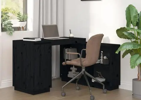 Birou, negru, 110x50x75 cm, lemn masiv de pin - 1/5