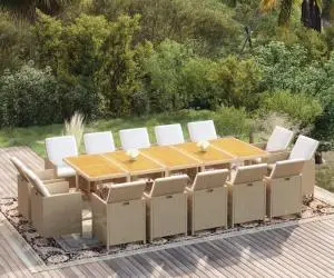 vidaXL Set mobilier de exterior cu perne, 15 piese, bej, poliratan