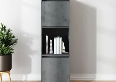 Dulap înalt, gri, 38x35x117 cm, lemn masiv de pin - 1/5