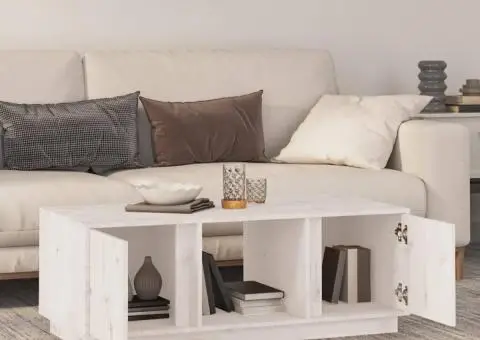 Măsuță de cafea, alb, 110x50x40 cm, lemn masiv de pin - 3/5