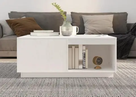 Măsuță de cafea, alb, 100x101x40,5 cm, lemn masiv de pin - 3/5