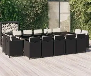 vidaXL Set mobilier de exterior cu perne, 15 piese, negru, poliratan